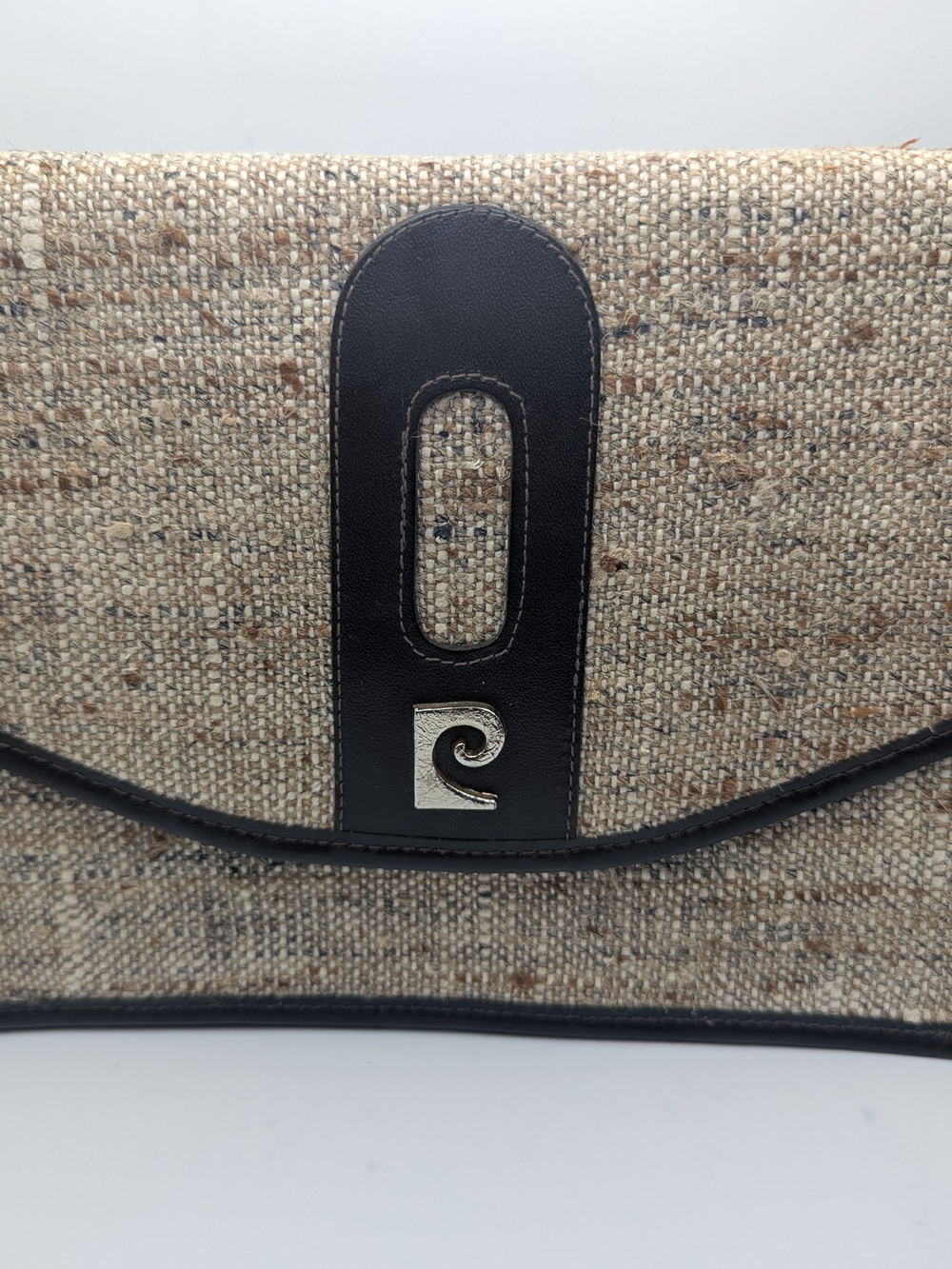 Pierre Cardin 1970s Beige Woven/Jute  Clutch with Black Trim